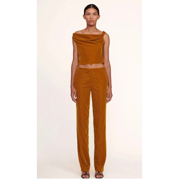STAUD Tosca Pants in Ocher Yellow Marigold Velvet Trousers 6 NWT - Picture 1 of 7